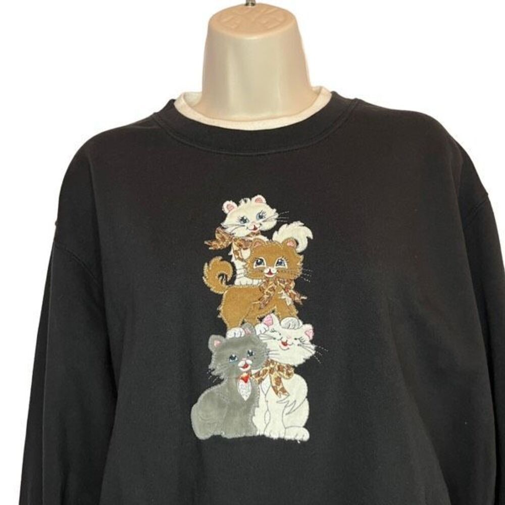 Vintage Morning Sun embroidered cat patch double collar sweatshirt